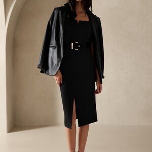 Banana Republic Split Neck Sheath Black Midi Dress